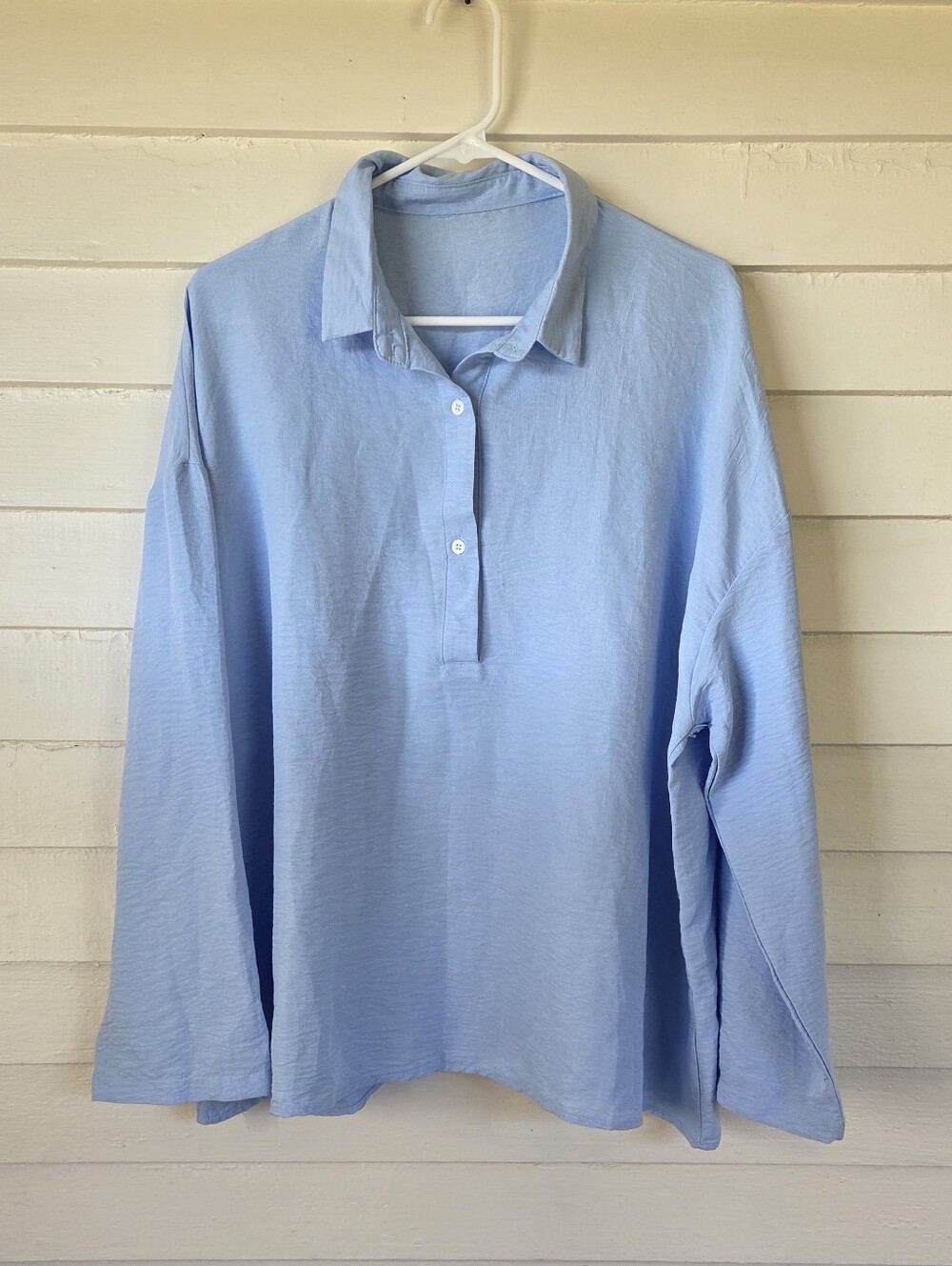 Light Blue Relaxed Fit Long-Sleeve Popover Shirt Size 3XL